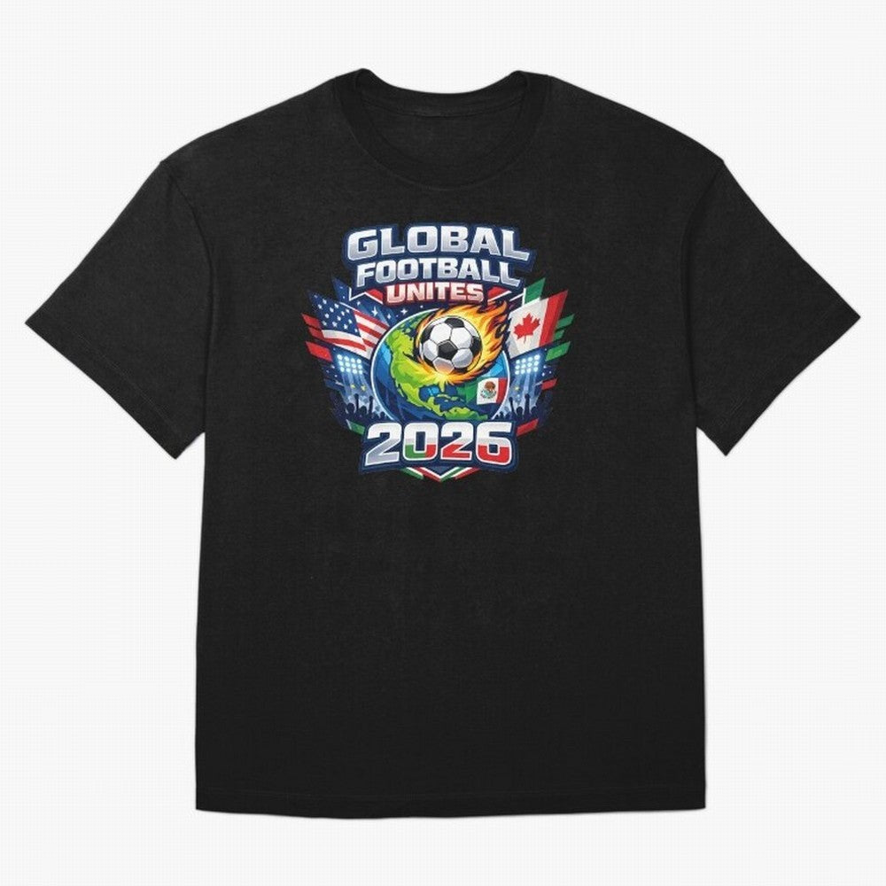 Global Football Unites 2026 USA Canada Mexico Oversized T-Shirt Carry National Pride through FIFA World Cup 2026 for Fans of Cristiano Ronaldo, Haaland and CR7 and Argentina and Brazil, Bringing Football History, Final Match Energy, Crowd Noise and