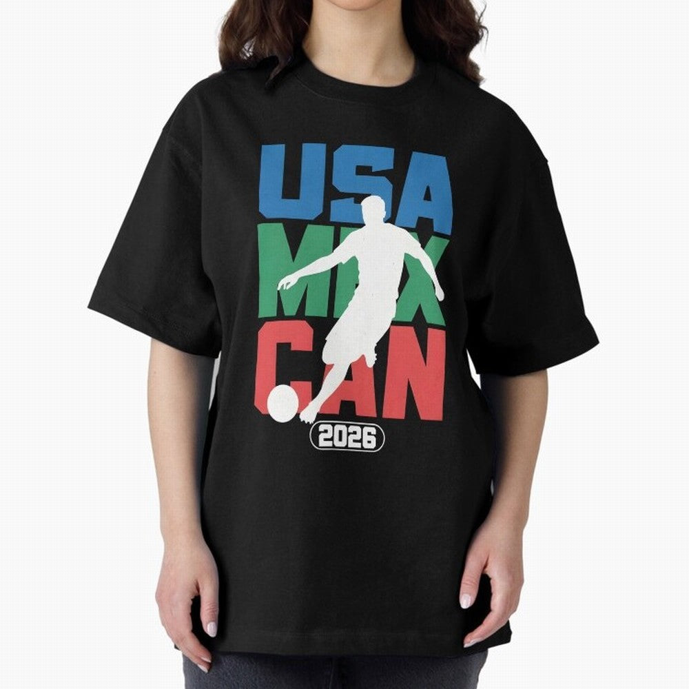 2026 World Cup USA, CAN, MEX Oversized T-Shirt Celebrate the Next Chapter of FIFA World Cup 2026 USA Canada Mexico Centered on Haaland and Mbappe, England and Germany Energy, Worldwide Fan Energy, Dramatic Goals, Stadium Lights and Championship
