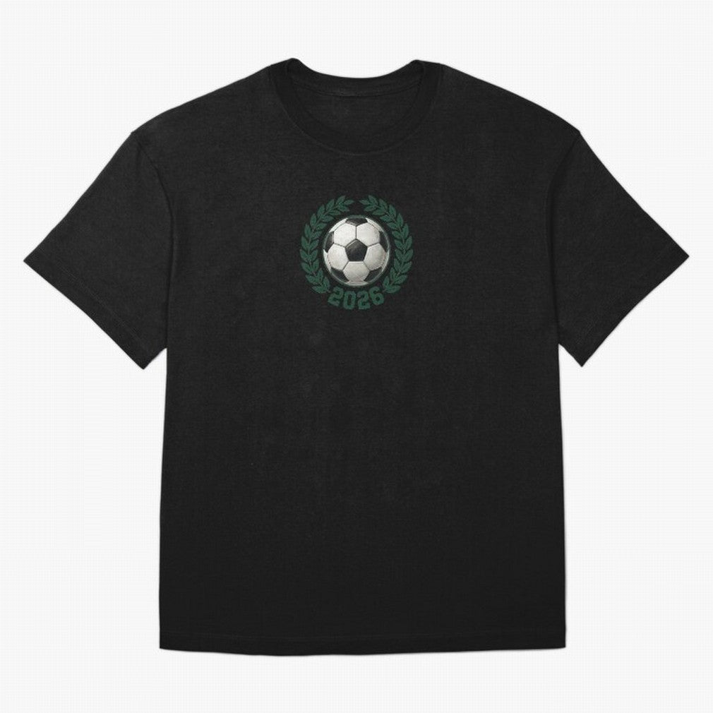 Retro Soccer 2026 Varsity Laurel Wreath Graphic Oversized T-Shirt Celebrate Global Passion for Match Day Hype around FIFA World Cup 2026, Mbappe and Neymar, Argentina, Game Day Rituals, Football Legends, Country Pride and the Road to the Final;