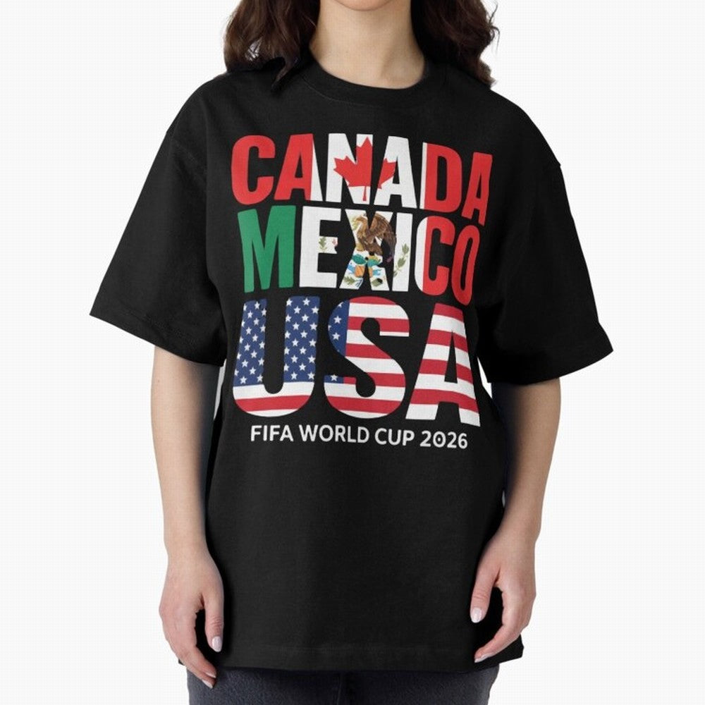 Canada Mexico USA 2026 World Cup Host Nations Oversized T-Shirt Show Your Tournament Heart for FIFA World Cup 2026 Centered on Cristiano Ronaldo, Haaland and CR7, England Energy, Supporter Pride, Iconic Celebrations, Legendary Names and Global