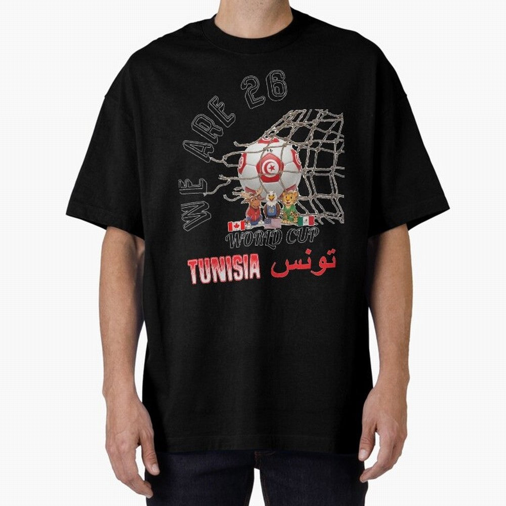 World cup 26 - Tunisia Oversized T-Shirt Carry the Colors and Pride of FIFA World Cup 2026 USA Canada Mexico Made for Mbappe and Neymar, Germany Energy, Worldwide Fan Energy, Dramatic Goals, Stadium Lights and Championship Celebrations; Perfect for