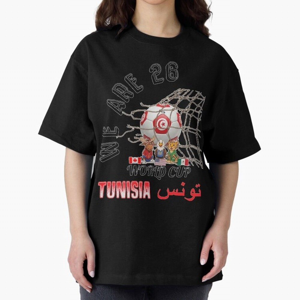 World cup 26 - Tunisia Oversized T-Shirt Carry the Colors and Pride of FIFA World Cup 2026 USA Canada Mexico Made for Mbappe and Neymar, Germany Energy, Worldwide Fan Energy, Dramatic Goals, Stadium Lights and Championship Celebrations; Perfect for
