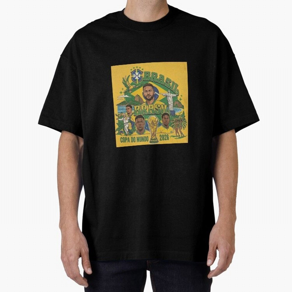 Brazil Football 2026 ¨C Retro World Cup Fan Art Oversized T-Shirt Celebrate the Biggest Stage of the FIFA World Cup 2026 USA Canada Mexico Journey through Haaland Highlights, Argentina and Brazil Pride, Championship Spirit, Famous Goals, Roaring
