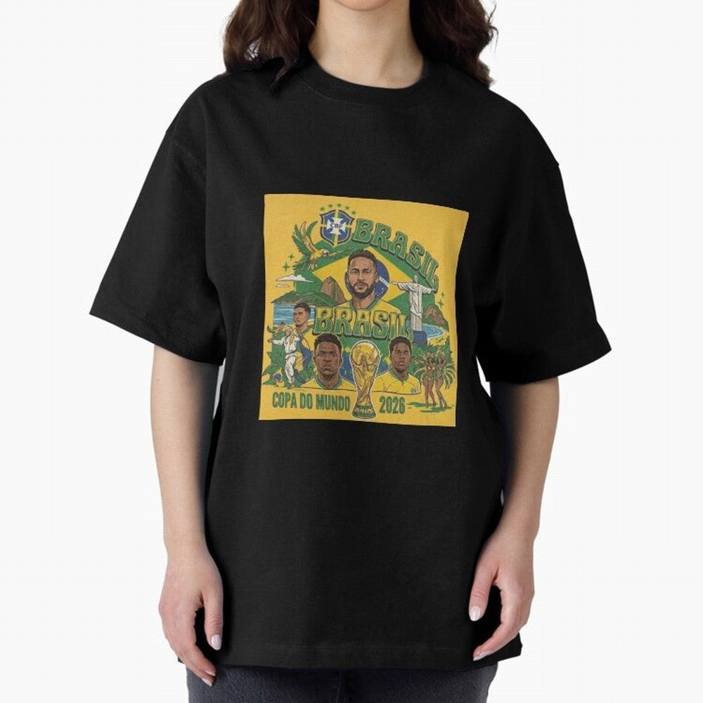Brazil Football 2026 ¨C Retro World Cup Fan Art Oversized T-Shirt Celebrate the Biggest Stage of the FIFA World Cup 2026 USA Canada Mexico Journey through Haaland Highlights, Argentina and Brazil Pride, Championship Spirit, Famous Goals, Roaring