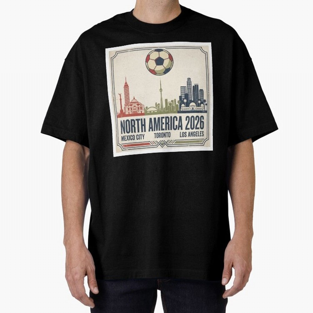 Retro North America 2026 Soccer Vintage Graphic Oversized T-Shirt Celebrate Every Goal in FIFA World Cup 2026 for Fans of Neymar, Haaland and Cristiano Ronaldo and Argentina and Brazil, Bringing Champion Mindset, Group Stage Buzz, Knockout Tension