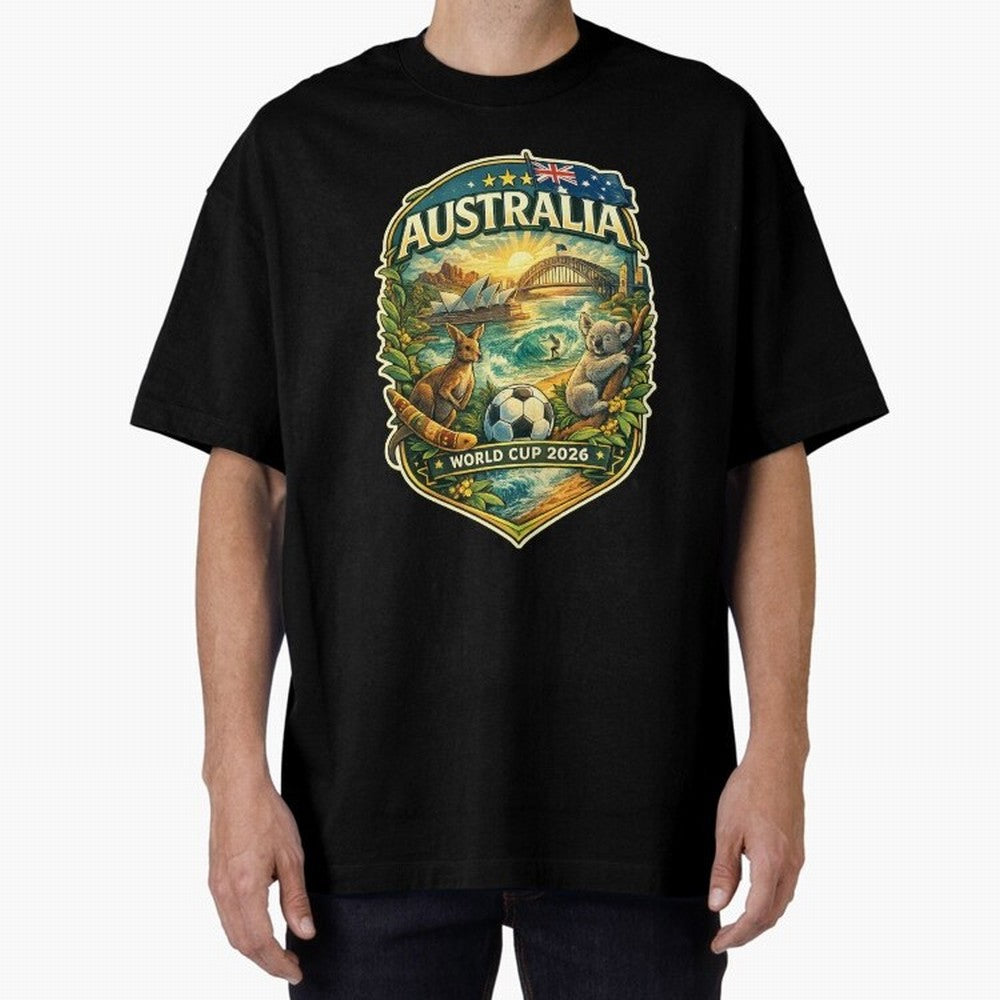Australia FIFA World Cup 2026 Sydney Opera House Outback Kangaroo Coast Oversized T-Shirt Experience the Global Stage of FIFA World Cup 2026 Group Stage Built around Mbappe and Neymar, Argentina, France and Brazil Energy, Stadium Chants, National