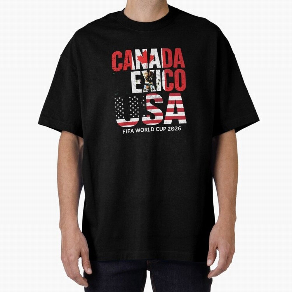 United 2026 World Cup - Canada, Mexico, USA Flags T-Shirt_83138002 Oversized T-Shirt Bring a Champion Mindset to FIFA World Cup 2026 USA Canada Mexico Highlighting Neymar, Haaland and Cristiano Ronaldo, Spain and Netherlands Energy, Fan Favorite