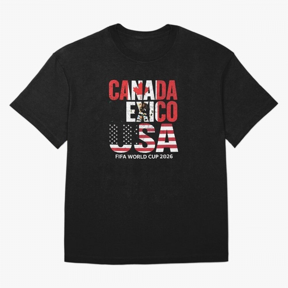 United 2026 World Cup - Canada, Mexico, USA Flags T-Shirt_83138002 Oversized T-Shirt Bring a Champion Mindset to FIFA World Cup 2026 USA Canada Mexico Highlighting Neymar, Haaland and Cristiano Ronaldo, Spain and Netherlands Energy, Fan Favorite