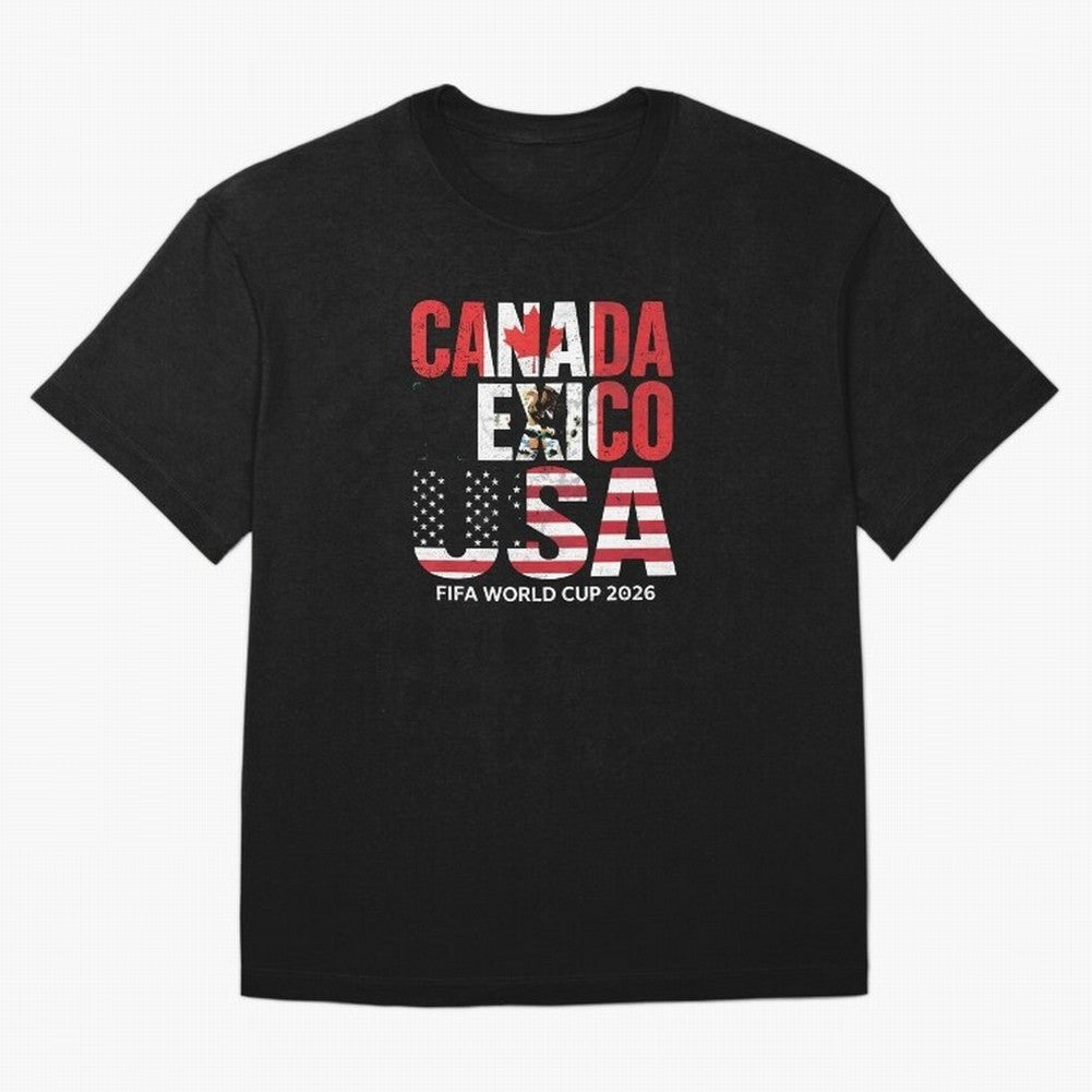 United 2026 World Cup - Canada, Mexico, USA Flags T-Shirt_83138002 Oversized T-Shirt Create FIFA World Cup 2026 Group Stage Spirit, Inspired by Portugal, Spain and Germany, Mbappe and Neymar, Sports Nostalgia, International Competition, Famous