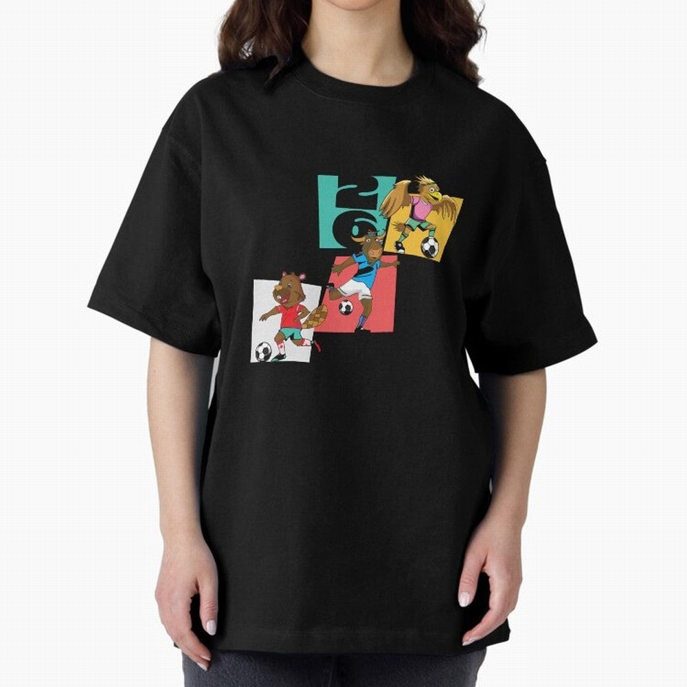 North America Mascots 2 T-Shirt_83568192 Oversized T-Shirt Support Iconic Players in FIFA World Cup 2026 for Fans of CR7 and Portugal, Spain and Germany, Bringing Match Day Excitement, Supporter Culture, Golden Goals and Global Football Passion;