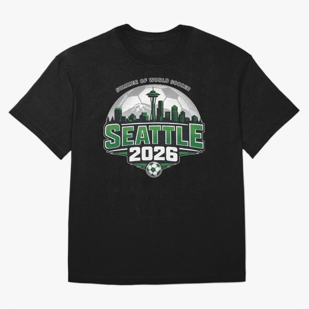 World Soccer Tournament Cup 2026 Seattle Oversized T-Shirt Stand with FIFA World Cup 2026 Spirit, Capturing England, France and Netherlands, Messi, CR7 and Mbappe, Match Day Excitement, Supporter Culture, Golden Goals and Global Football Passion;