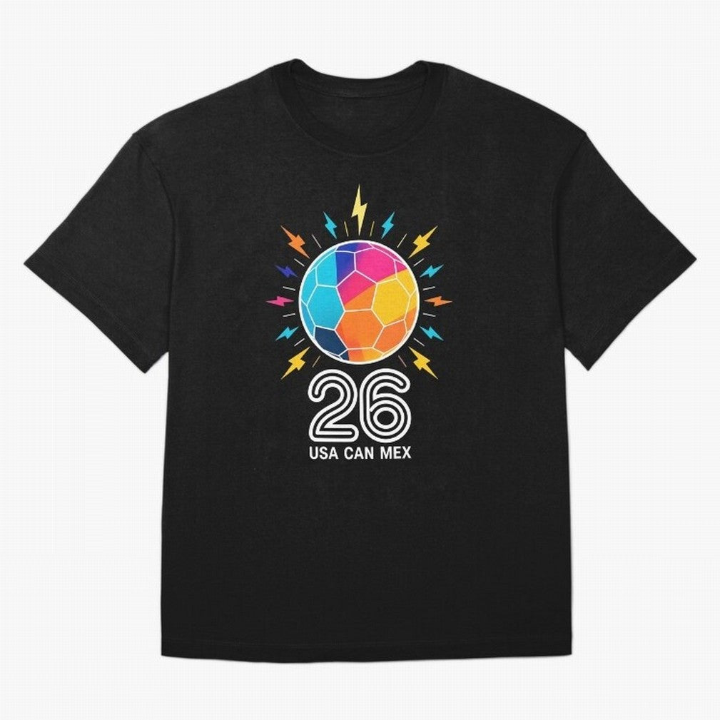 2026 Colorful Soccer Ball USA Canada Mexico 26 Oversized T-Shirt Showcase Global Football Passion for FIFA World Cup 2026, Built around Messi, Brazil, Global Supporter Spirit, Legendary Goals, National Colors and Tournament Celebration; Perfect for