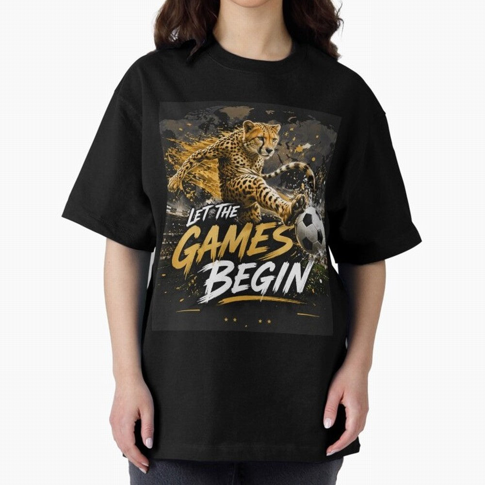 Let The Games Begin-World Cup Soccer @026 Oversized T-Shirt Represent Global Football Passion for FIFA World Cup 2026, Capturing Messi and Cristiano Ronaldo, Netherlands, Worldwide Fan Energy, Dramatic Goals, Stadium Lights and Championship