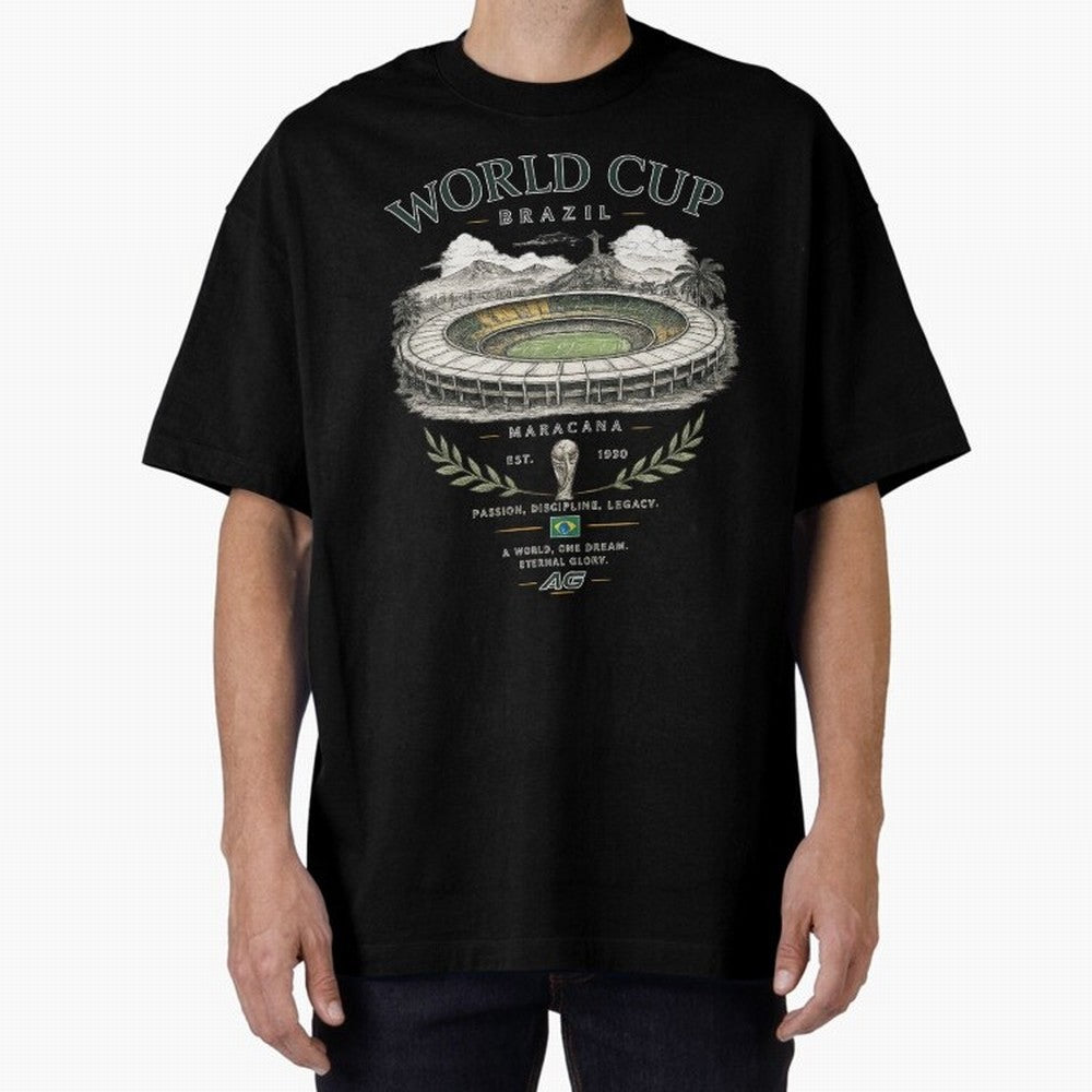 Brazil World Cup Maracana Streetwear Oversized T-Shirt Support the Legends of FIFA World Cup 2026 USA Canada Mexico for Fans of Mbappe and Neymar and Spain, Bringing Football History, Final Match Energy, Crowd Noise and Once in a Lifetime Moments;