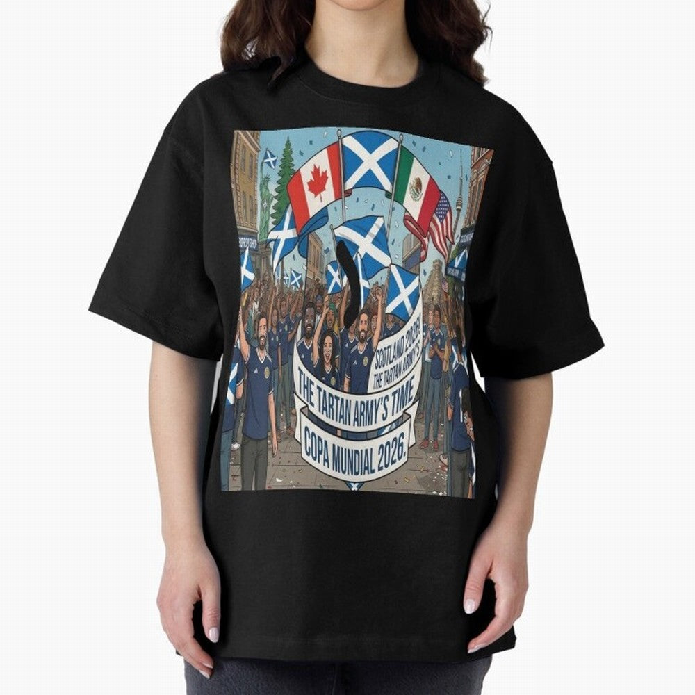 Scotland World Cup 2026 Oversized T-Shirt Turn Football Passion into Global Football Passion for FIFA World Cup 2026, Capturing Messi, CR7 and Mbappe, France and Portugal, Retro Football Energy, Iconic Rivalries, Trophy Chase Drama and Stadium