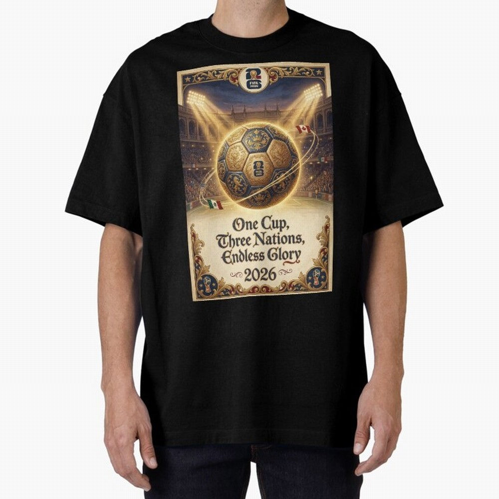 FIFA World Cup 2026 Poster Oversized T-Shirt Honor Global Football Passion for FIFA World Cup 2026 USA Canada Mexico, with Neymar, Argentina, France and Brazil, Match Day Excitement, Supporter Culture, Golden Goals and Global Football Passion;