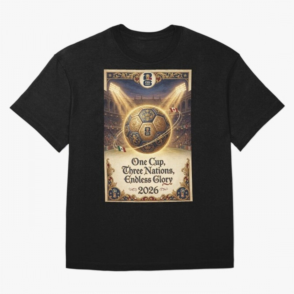 FIFA World Cup 2026 Poster Oversized T-Shirt Honor Global Football Passion for FIFA World Cup 2026 USA Canada Mexico, with Neymar, Argentina, France and Brazil, Match Day Excitement, Supporter Culture, Golden Goals and Global Football Passion;