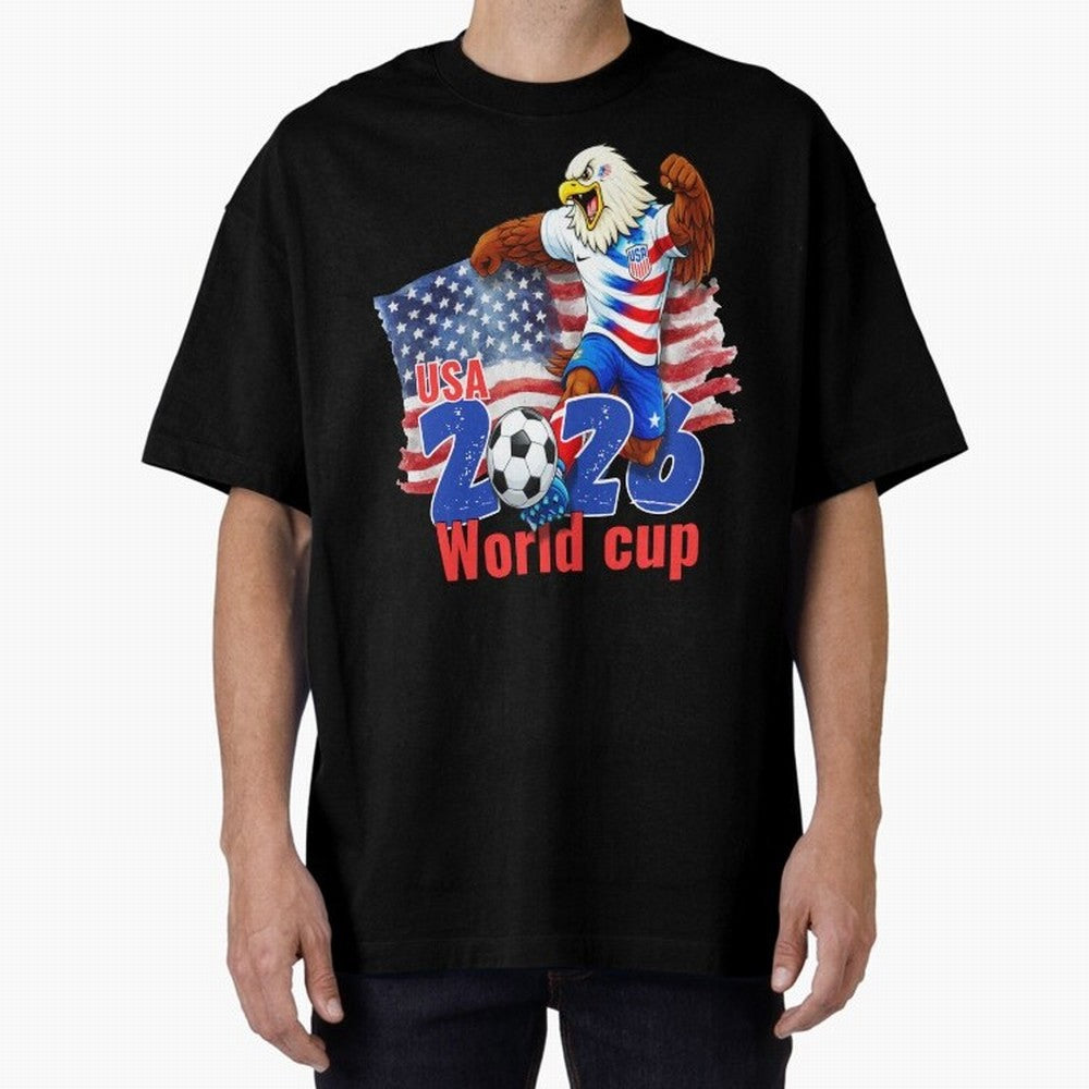 USA 2026 WORLD CUP Oversized T-Shirt Enjoy the Biggest Football Party of Global Football Passion for FIFA World Cup 2026 USA Canada Mexico, Filled with Messi, Neymar and Mbappe, Germany, Vintage Soccer Flavor, Modern Football Stars, National Flags
