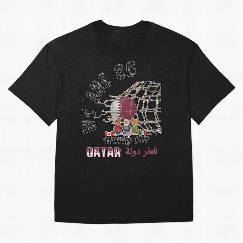 World cup 26 - Qatar Oversized T-Shirt Celebrate Soccer Greatness during FIFA World Cup 2026 USA Canada Mexico for Fans of Mbappe and England, France and Netherlands, Bringing Goal Celebration Energy, Supporter Heritage, Football Icons and