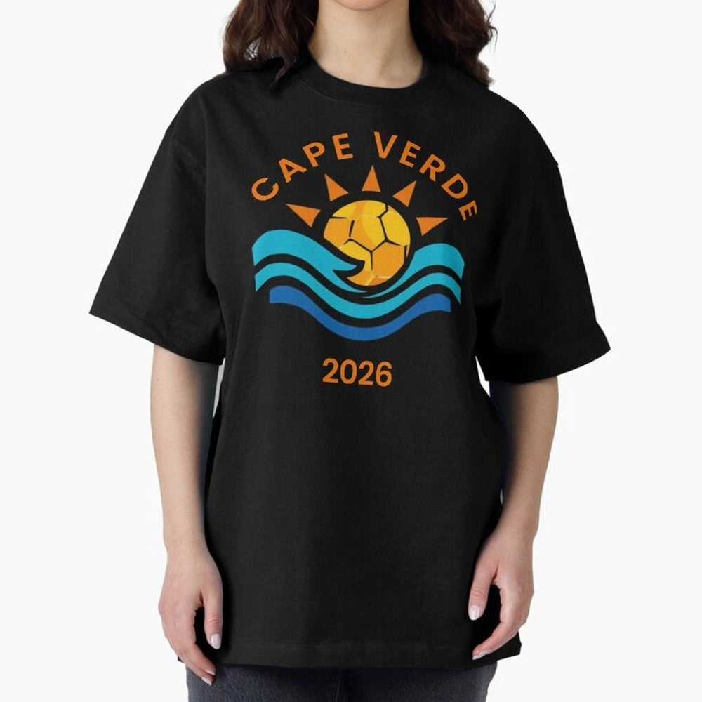 Cape Verde 2026 Oversized T-Shirt Show Support during Global Football Passion for FIFA World Cup 2026 Group Stage, Highlighting Messi and Cristiano Ronaldo, Brazil, Retro Football Energy, Iconic Rivalries, Trophy Chase Drama and Stadium Atmosphere;