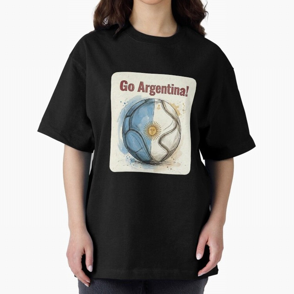 Go Argentina Soccer Ball Flag | Argentinian Football Fan Graphic Tee Oversized T-Shirt Show Support during Match Day Hype around FIFA World Cup 2026 USA Canada Mexico, Haaland, Argentina and Brazil, Worldwide Fan Energy, Dramatic Goals, Stadium