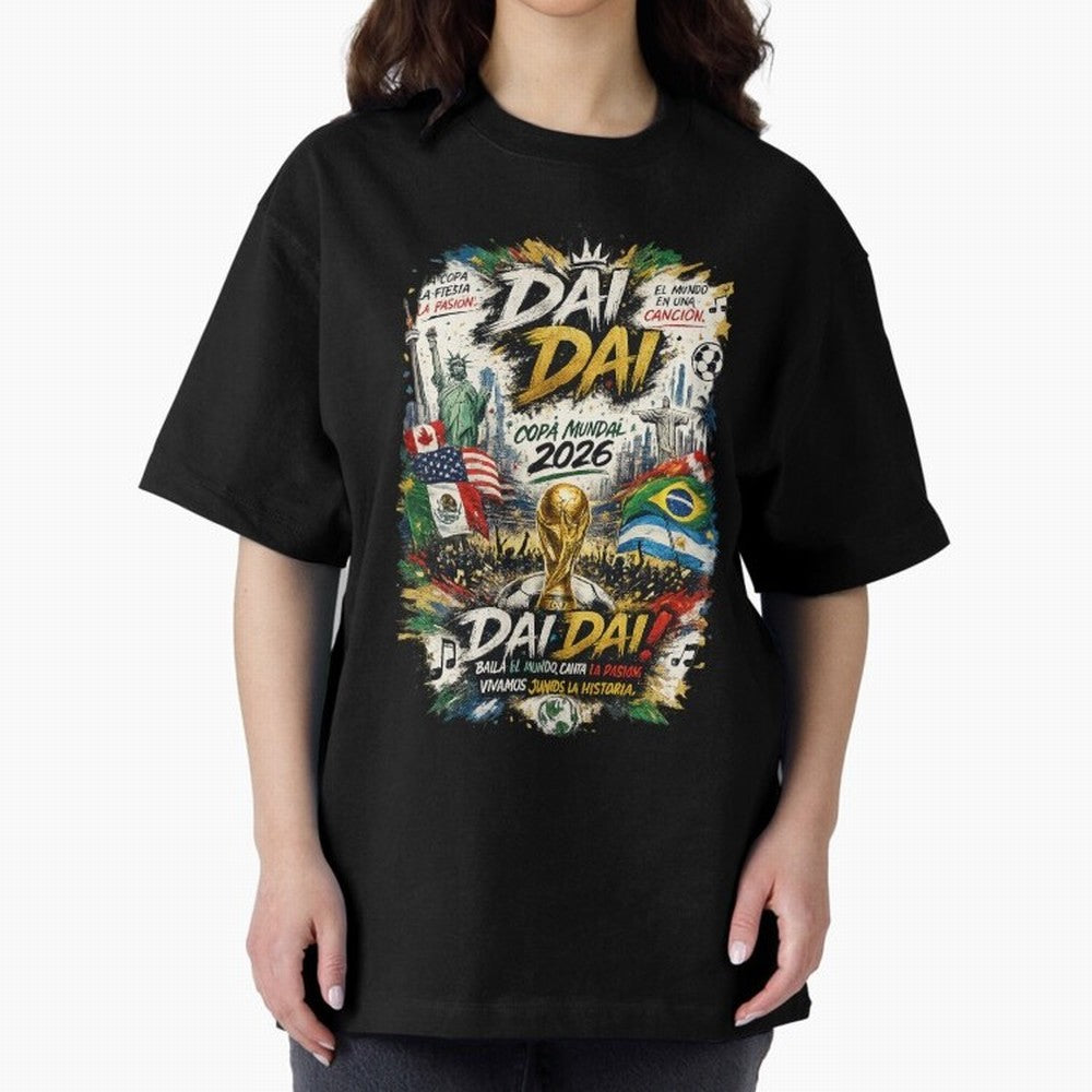 DAI DAI DESIGN FIFA 2026 Oversized T-Shirt Show Fan Pride Across FIFA World Cup 2026 Group Stage Spirit, Made for Argentina and Brazil, Messi, CR7 and Mbappe, Sports Nostalgia, International Competition, Famous Players and Unforgettable Victories;