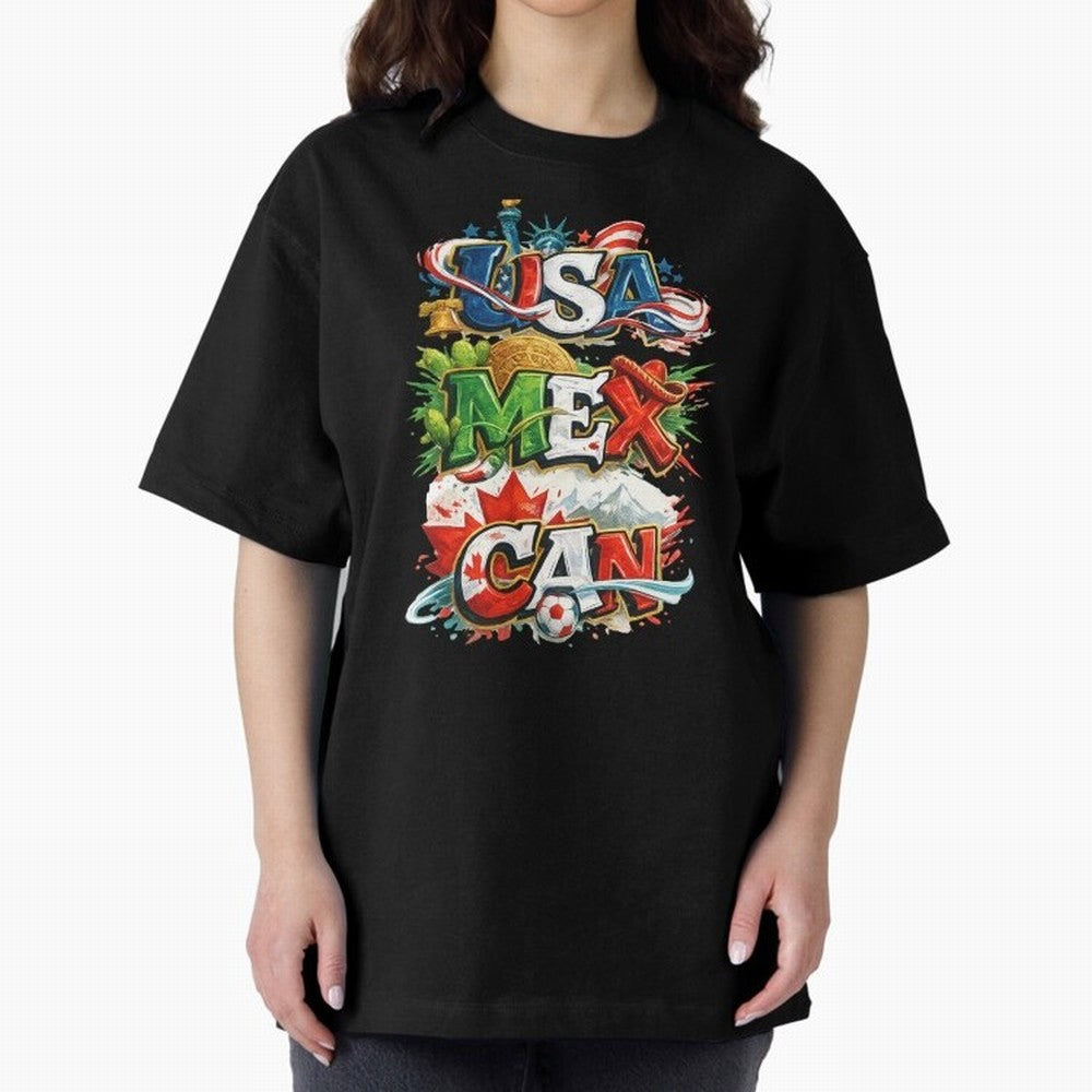 World Cup 2026 USA Canada Mexico Oversized T-Shirt Celebrate Football Dreams Across FIFA World Cup 2026 USA Canada Mexico for Fans of Mbappe and Neymar and Argentina and Brazil, Bringing Football Passion, Legendary Performances, Festival Vibes and