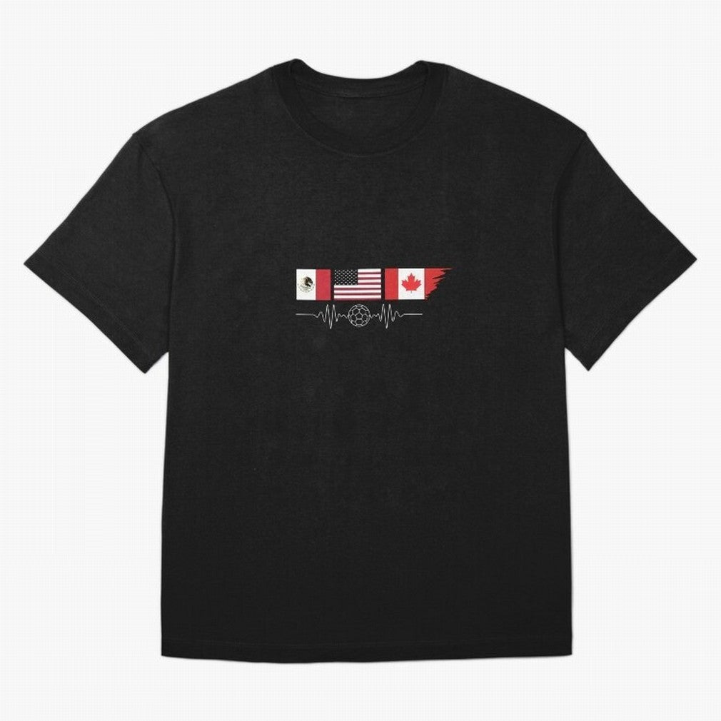 North America Soccer Heartbeat Flags 2026 Cup T-Shirt_82794888 Oversized T-Shirt Join the Global Buzz around FIFA World Cup 2026 Group Stage for Fans of Mbappe and Neymar and France, Bringing Classic Soccer Heritage, Championship Pressure, Fan