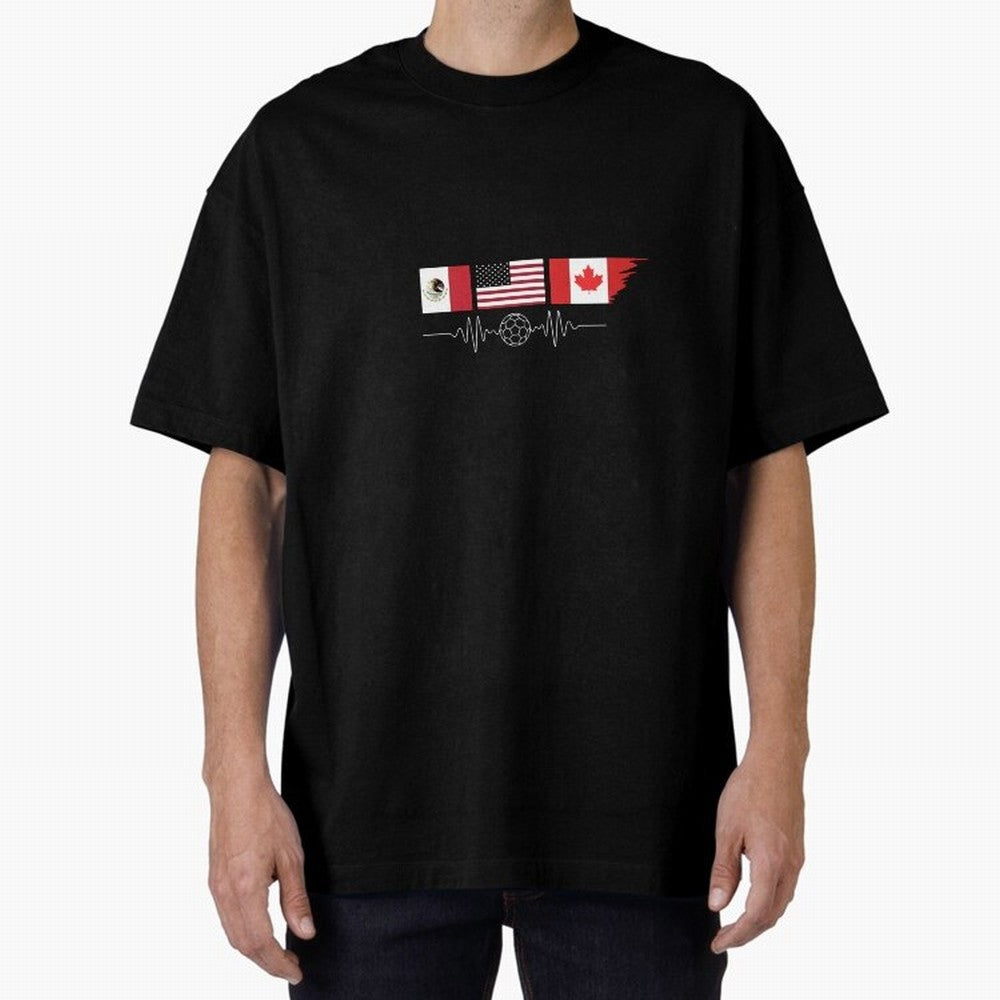 North America Soccer Heartbeat Flags 2026 Cup T-Shirt_82794888 Oversized T-Shirt Join the Global Buzz around FIFA World Cup 2026 Group Stage for Fans of Mbappe and Neymar and France, Bringing Classic Soccer Heritage, Championship Pressure, Fan
