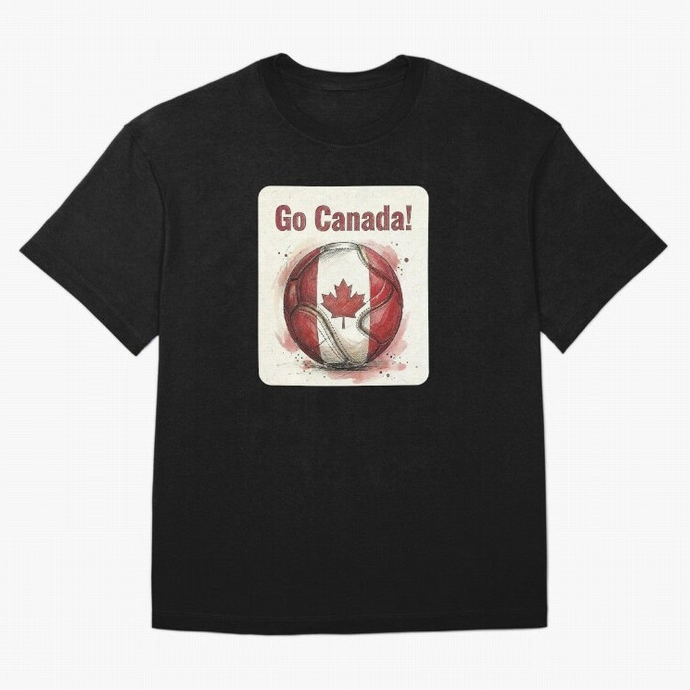 Go Canada Soccer Ball Flag | Canadian Football Fan Graphic Tee Oversized T-Shirt Fuel the Hype around Match Day Hype around FIFA World Cup 2026 Group Stage, Messi and Cristiano Ronaldo, France, Football Festival Excitement, Trophy Ambitions,