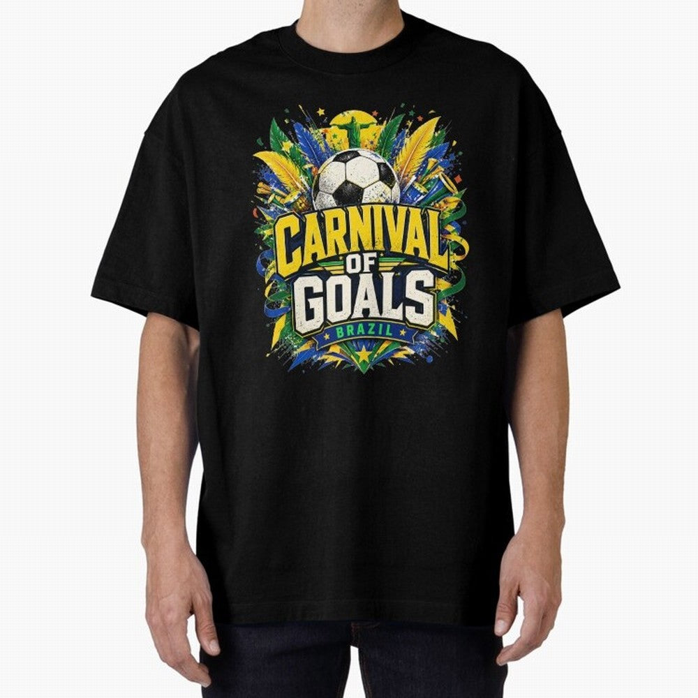 Carnival of Goals Brazil World Cup 2026 tshirt Oversized T-Shirt Bring a Vintage Feel to Match Day Hype around FIFA World Cup 2026 Group Stage, Mbappe, France, Championship Spirit, Famous Goals, Roaring Crowds and International Football Unity;