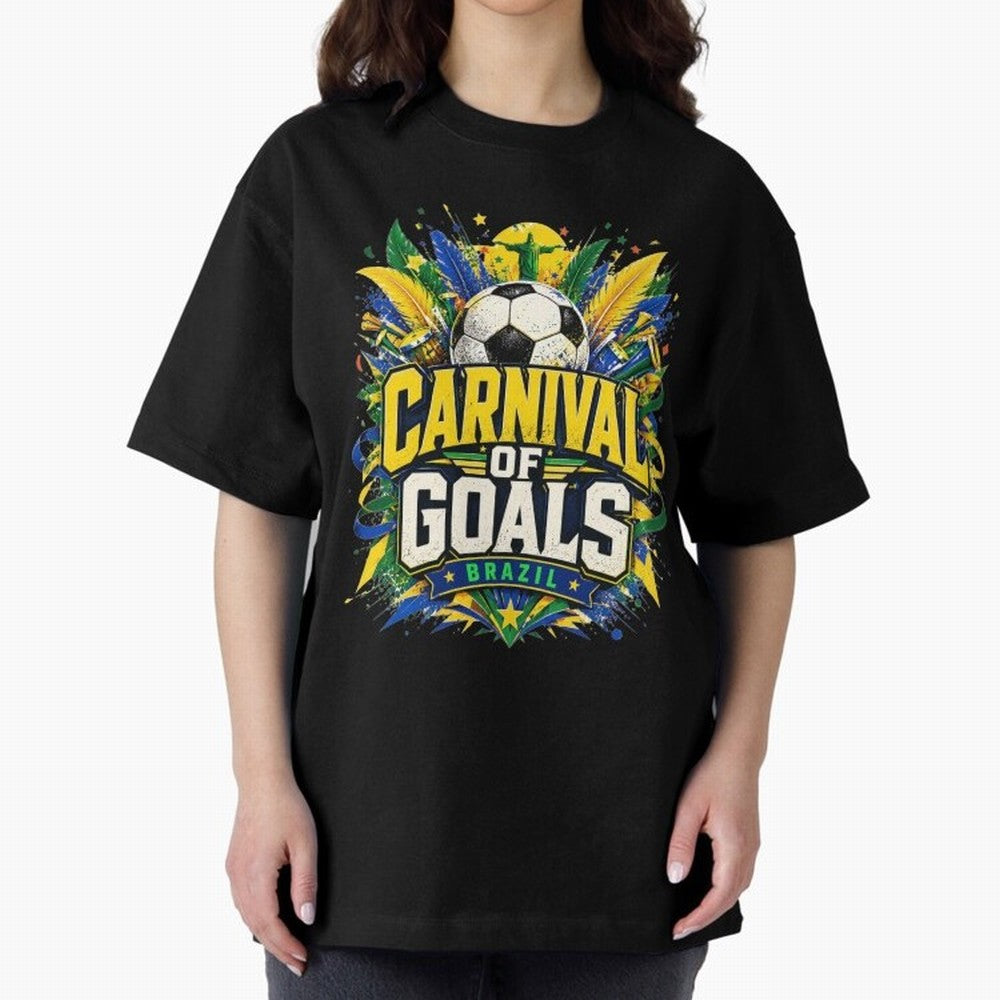 Carnival of Goals Brazil World Cup 2026 tshirt Oversized T-Shirt Bring a Vintage Feel to Match Day Hype around FIFA World Cup 2026 Group Stage, Mbappe, France, Championship Spirit, Famous Goals, Roaring Crowds and International Football Unity;