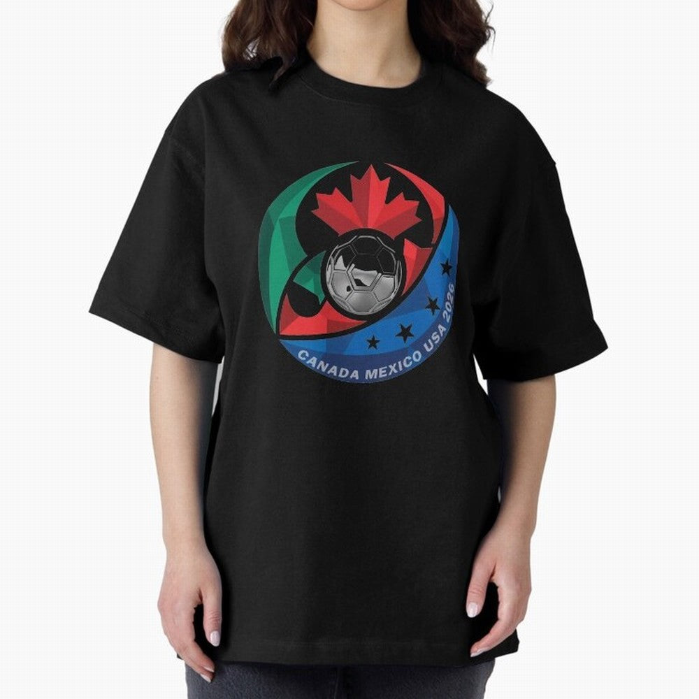 Canada Mexico USA 2026 Round Soccer Emblem Cup T-Shirt_83488590 Oversized T-Shirt Make Your Look Match the FIFA World Cup 2026 USA Canada Mexico Journey through CR7 Highlights, England and Germany Pride, Sports Nostalgia, International Competition,