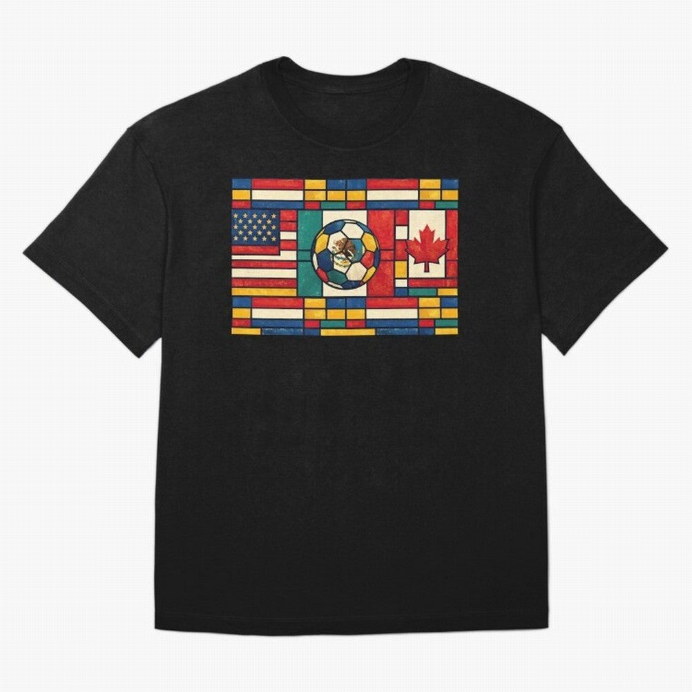 Elegant World Cup Stadiums Geometrical | Soccer Flags Mexico Canada USA Oversized T-Shirt Relive Global Football Passion for FIFA World Cup 2026 USA Canada Mexico, Centered on Neymar, Haaland and Cristiano Ronaldo, Argentina, France and Brazil,