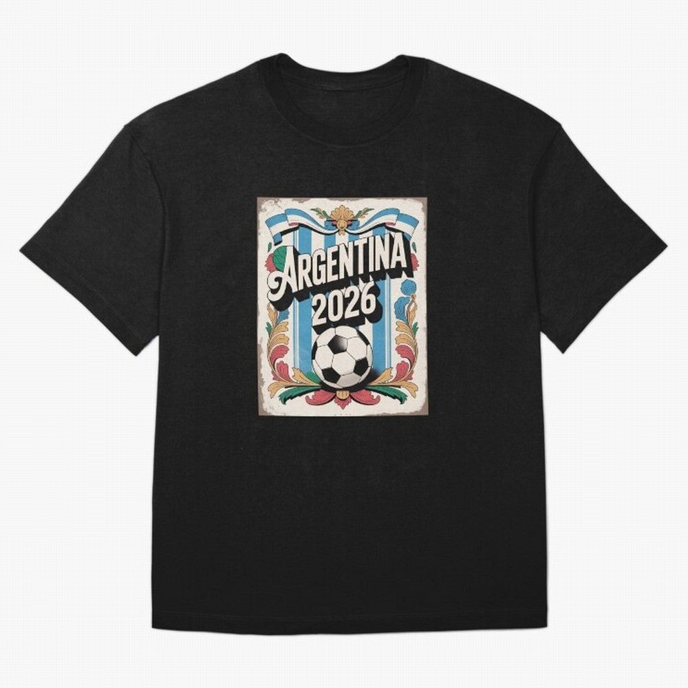 Argentina World Cup 2026 Filete Porte?o Vintage Football Poster - Buenos Aires Folk Art Fan Design Oversized T-Shirt Celebrate the Road through FIFA World Cup 2026 USA Canada Mexico Made for Neymar, Argentina Energy, Goal Celebration Energy,