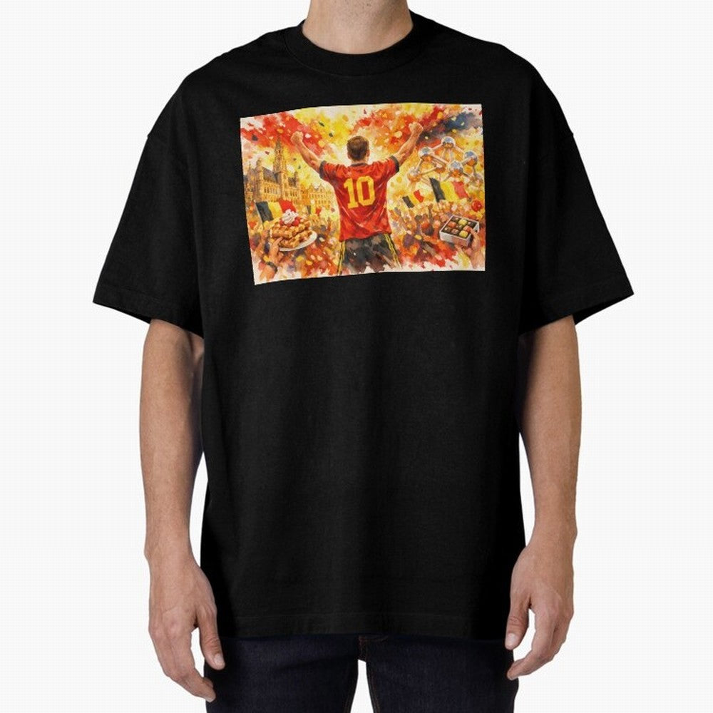 Belgian Celebration with Atomium Belgium Soccer Vibes Oversized T-Shirt Stand Out with Spirit from Match Day Hype around FIFA World Cup 2026 Group Stage, Messi, Neymar and Mbappe, Argentina and Brazil, Fan Favorite Moments, National Team Passion,
