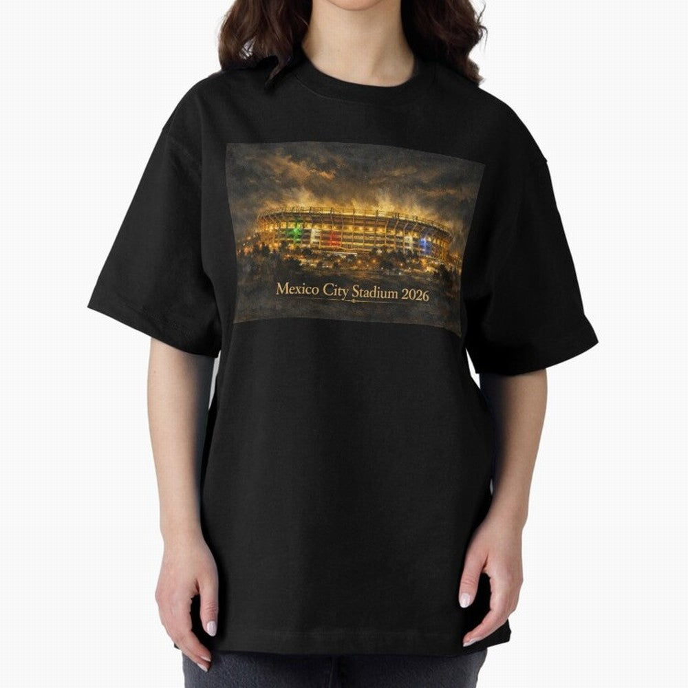 Mexico City Stadium at Night Oversized T-Shirt Carry the Dream of FIFA World Cup 2026 Group Stage Built around Cristiano Ronaldo, Haaland and CR7, Argentina Energy, Fan Favorite Moments, National Team Passion, Big Match Drama and Soccer History;