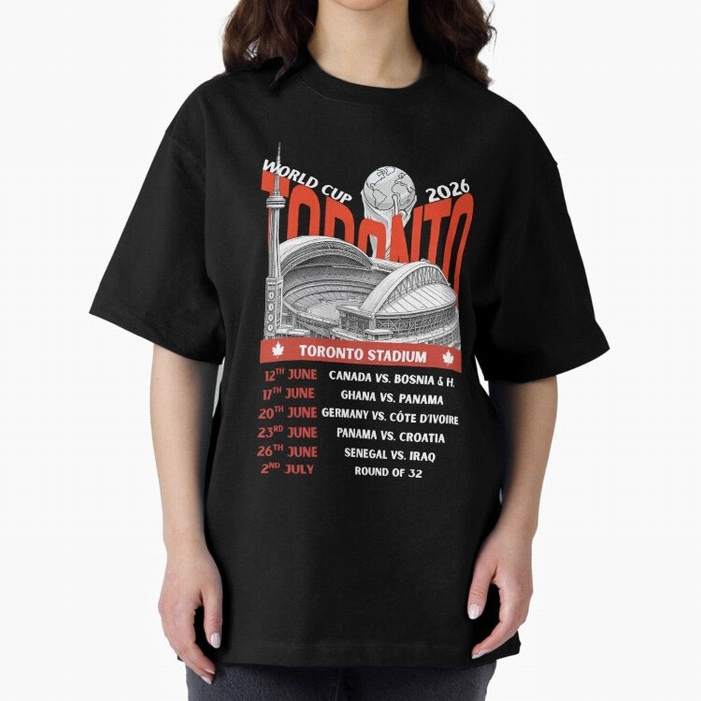 World Cup 2026 Toronto Stadium Match Schedule Soccer Fan Art Oversized T-Shirt Show Support during FIFA World Cup 2026 Group Stage with Messi, France and Portugal Energy, Classic Soccer Heritage, Championship Pressure, Fan Loyalty and International