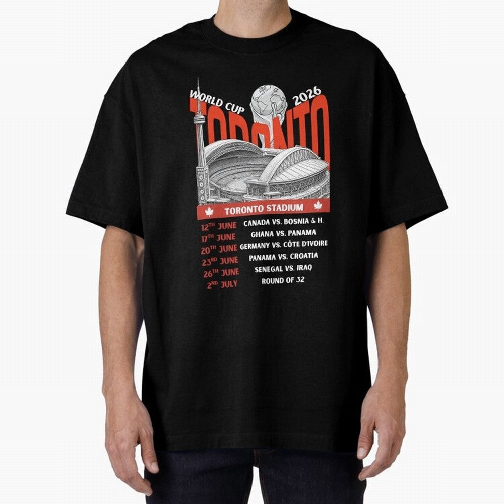 World Cup 2026 Toronto Stadium Match Schedule Soccer Fan Art Oversized T-Shirt Show Support during FIFA World Cup 2026 Group Stage with Messi, France and Portugal Energy, Classic Soccer Heritage, Championship Pressure, Fan Loyalty and International