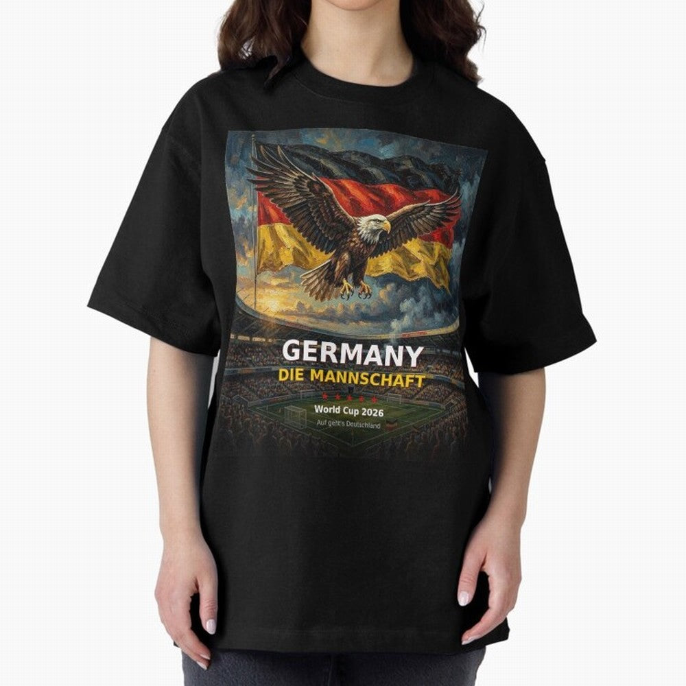 Germany Die Mannschaft - World Cup 2026 Soccer Fan Tee Oversized T-Shirt Turn Up for Match Day Hype around FIFA World Cup 2026 USA Canada Mexico, CR7, England, France and Netherlands, Game Day Rituals, Football Legends, Country Pride and the Road