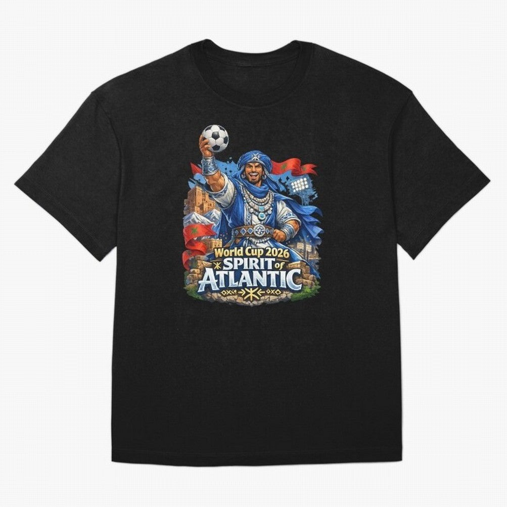 Moroccan World Cup 2026 Spirit of Atlantic Oversized T-Shirt Support the FIFA World Cup 2026 Group Stage Journey through CR7 Highlights, England and Germany Pride, Retro Football Energy, Iconic Rivalries, Trophy Chase Drama and Stadium Atmosphere;