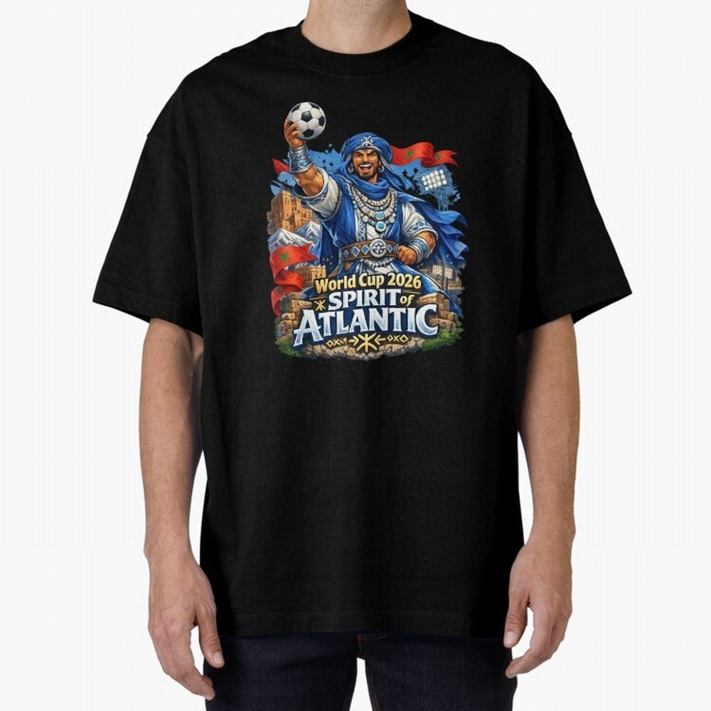 Moroccan World Cup 2026 Spirit of Atlantic Oversized T-Shirt Support the FIFA World Cup 2026 Group Stage Journey through CR7 Highlights, England and Germany Pride, Retro Football Energy, Iconic Rivalries, Trophy Chase Drama and Stadium Atmosphere;