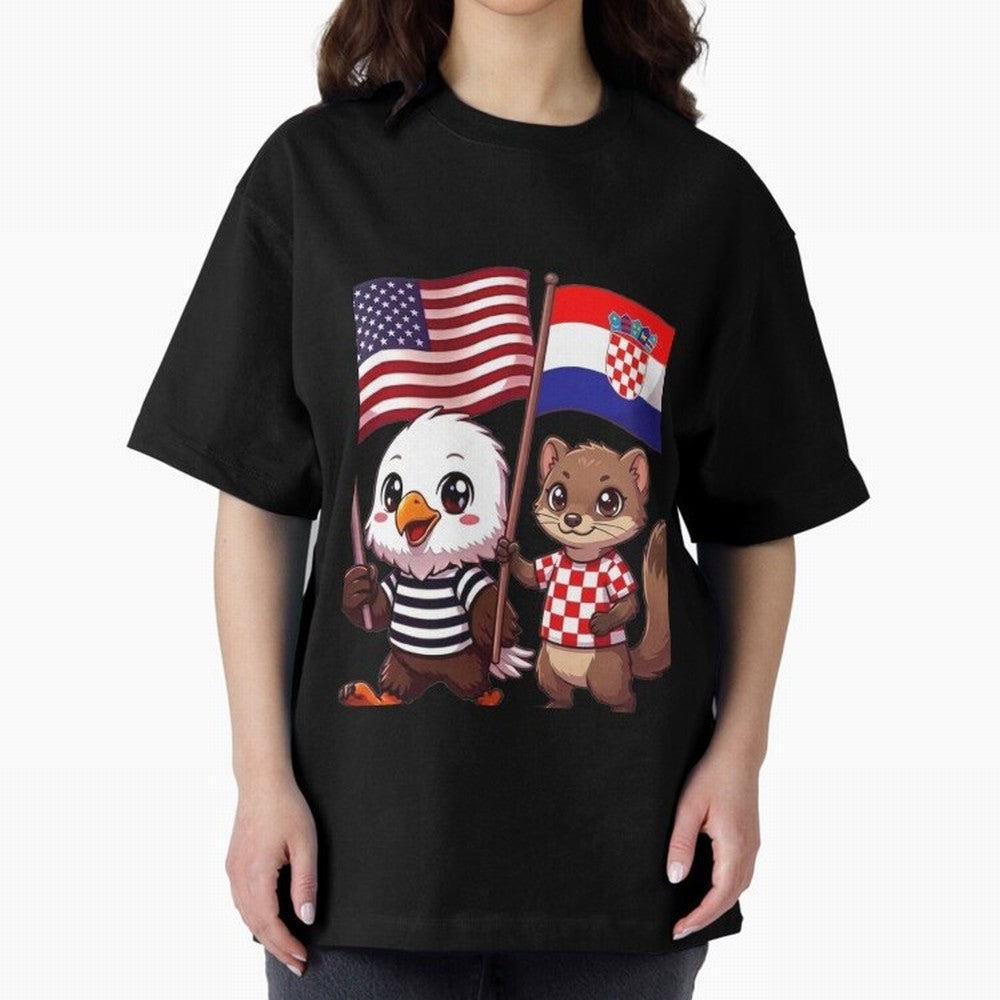 The American eagle and its friend, the Croatian marten Oversized T-Shirt Turn Football Passion into Global Football Passion for FIFA World Cup 2026 USA Canada Mexico, Capturing Haaland, England, Classic Soccer Heritage, Championship Pressure, Fan