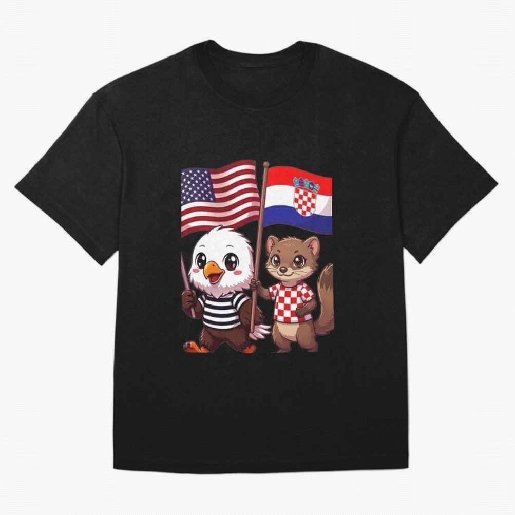 The American eagle and its friend, the Croatian marten Oversized T-Shirt Turn Football Passion into Global Football Passion for FIFA World Cup 2026 USA Canada Mexico, Capturing Haaland, England, Classic Soccer Heritage, Championship Pressure, Fan