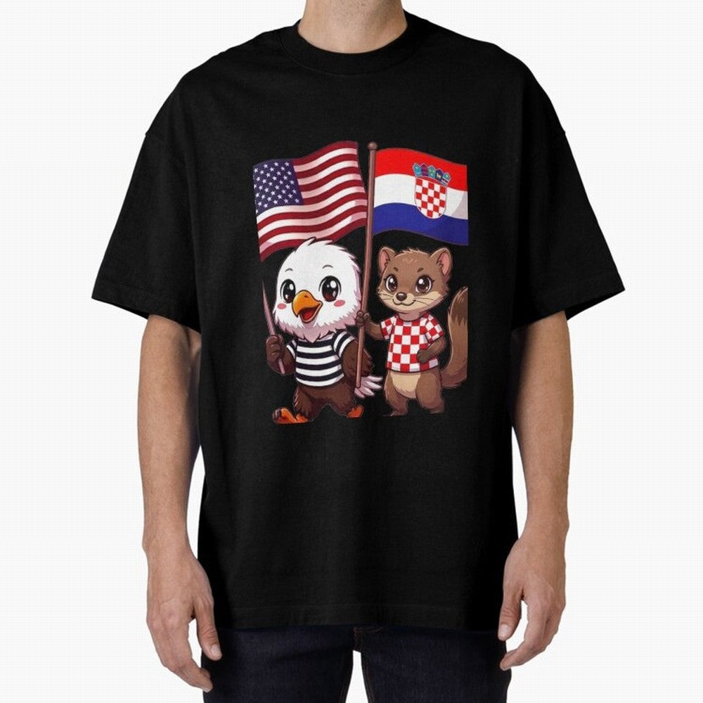 The American eagle and its friend, the Croatian marten Oversized T-Shirt Turn Football Passion into Global Football Passion for FIFA World Cup 2026 USA Canada Mexico, Capturing Haaland, England, Classic Soccer Heritage, Championship Pressure, Fan