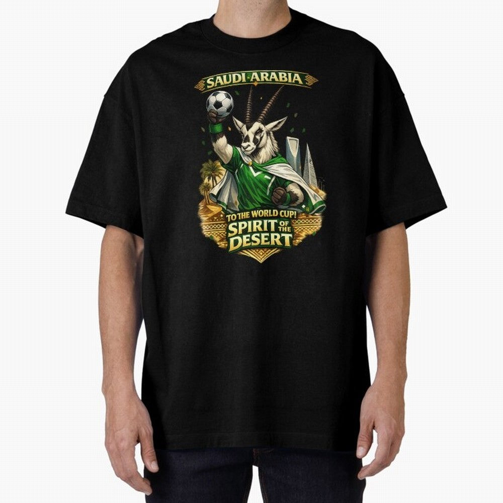 Saudi Arabia World Cup Desert Spirit Oversized T-Shirt Celebrate Soccer Greatness during the FIFA World Cup 2026 USA Canada Mexico Journey through Cristiano Ronaldo, Haaland and CR7 Highlights, Portugal, Spain and Germany Pride, Football History,