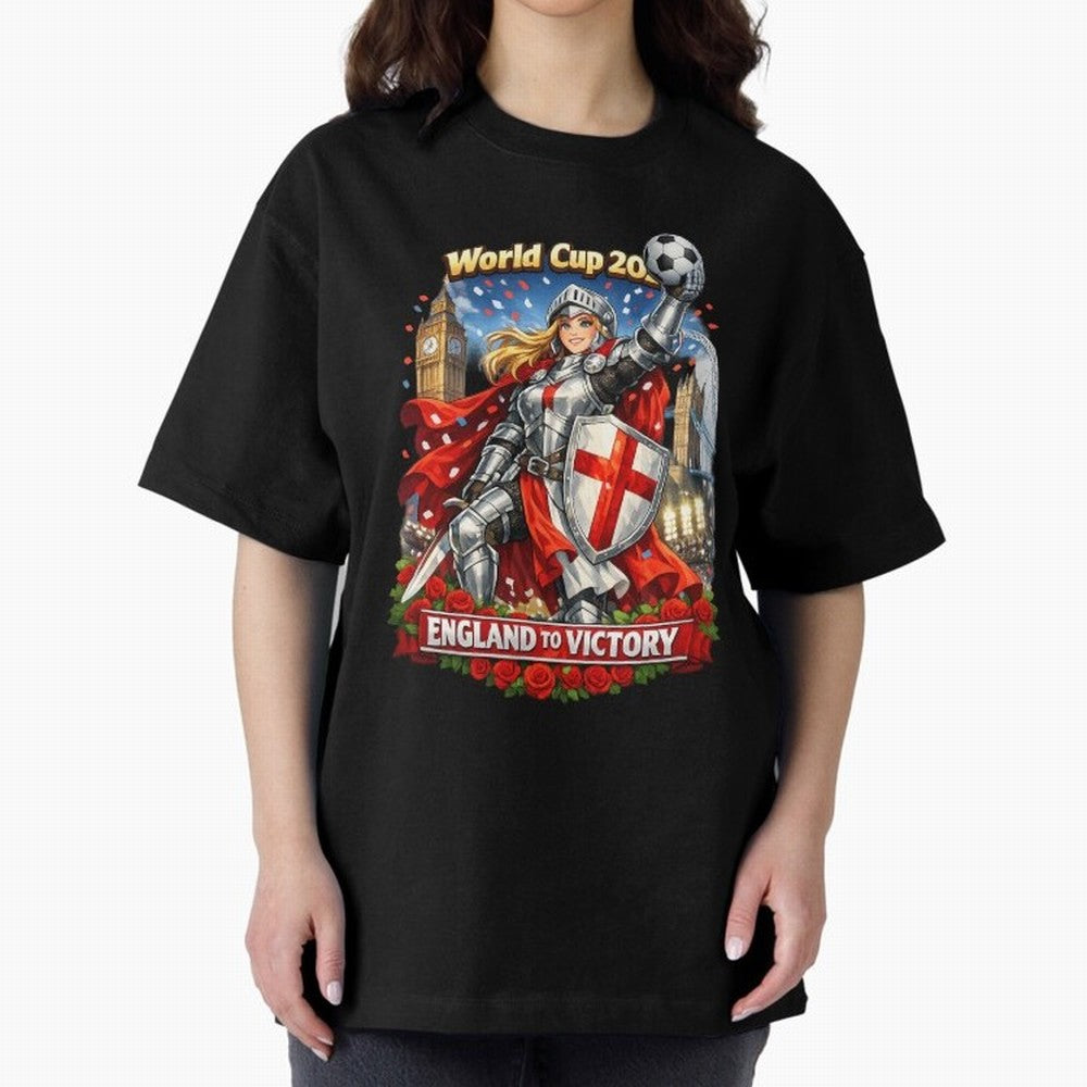 England To Victory Knight World Cup 2026 Oversized T-Shirt Capture FIFA World Cup 2026 Group Stage for Fans of Haaland and Mbappe and France, Bringing Sports Nostalgia, International Competition, Famous Players and Unforgettable Victories; Made for
