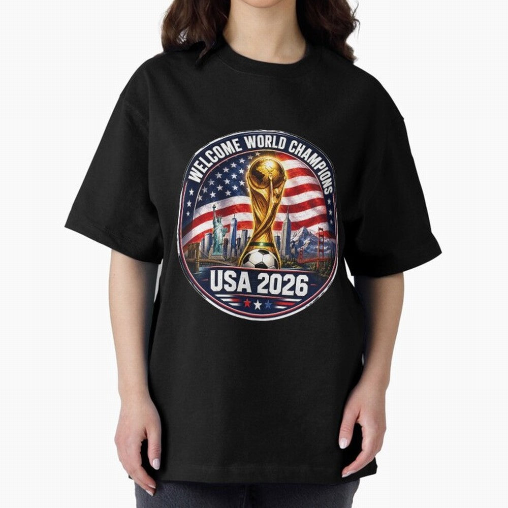 World Cup 2026 Celebration T-Shirt | USA Canada Mexico Soccer Fan Tee Oversized T-Shirt Discover FIFA World Cup 2026 Group Stage with Messi, Argentina and Brazil Energy, Sports Nostalgia, International Competition, Famous Players and Unforgettable