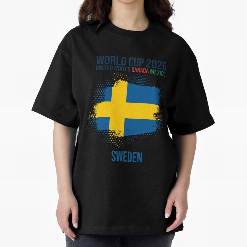 SWEDEN WORLD CUP 2026 Oversized T-Shirt Celebrate Rivalries and Pride in FIFA World Cup 2026 Group Stage Driven by Cristiano Ronaldo, Haaland and CR7, Brazil, Portugal and Argentina Energy, Global Supporter Spirit, Legendary Goals, National Colors