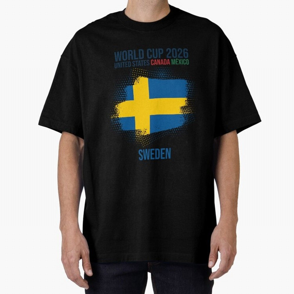 SWEDEN WORLD CUP 2026 Oversized T-Shirt Celebrate Rivalries and Pride in FIFA World Cup 2026 Group Stage Driven by Cristiano Ronaldo, Haaland and CR7, Brazil, Portugal and Argentina Energy, Global Supporter Spirit, Legendary Goals, National Colors